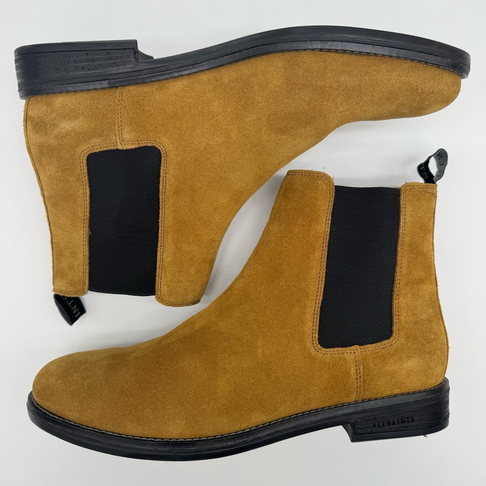 NWOB Allsaints Harley Tan Brown Suede Leather Chelsea Boots Size 43/10 - Picture 8 of 13